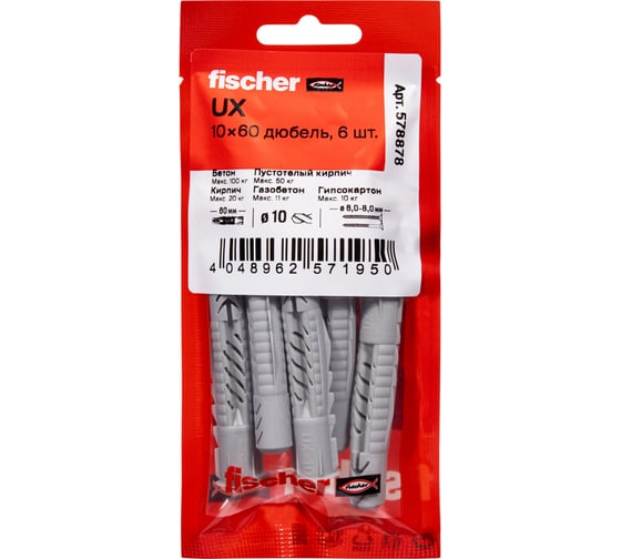 Изображение товара Дюбель с буртом Fischer UX, 10x60 R, 6шт 578878