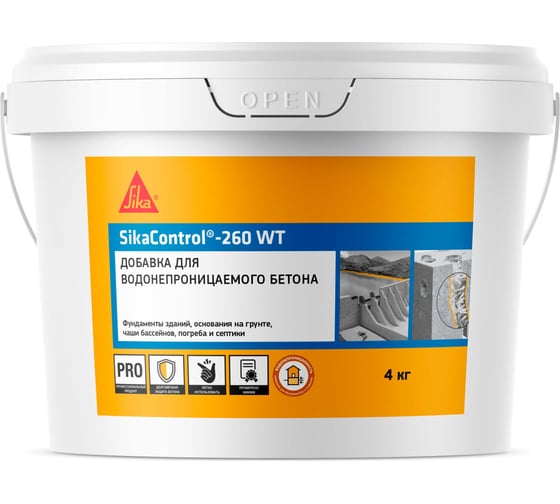 Изображение товара Комплексная добавка для повышения водонепроницаемости бетонов Control-260 WT, 4кг. SIKA 705515