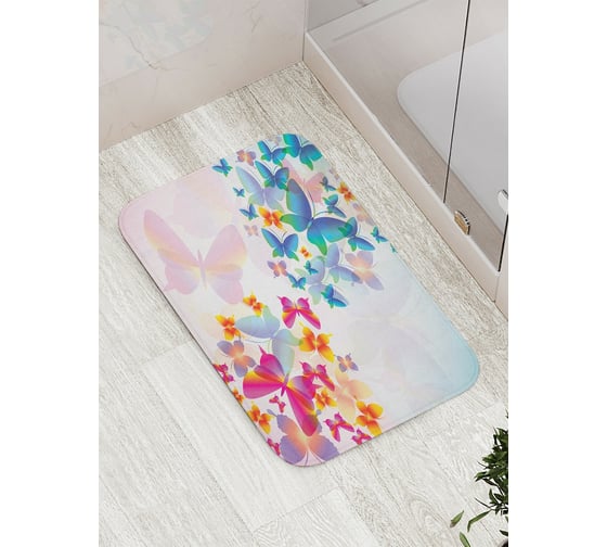 Изображение товара Коврик противоскользящий JoyArty "Цветные бабочки" для ванной, сауны, бассейна, bath_13587