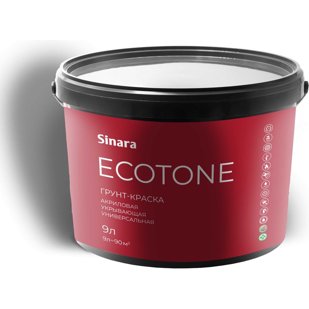 Изображение товара Краска акриловая Sinara ECOTONE белая матовая 9л для внутренних и наружных работ