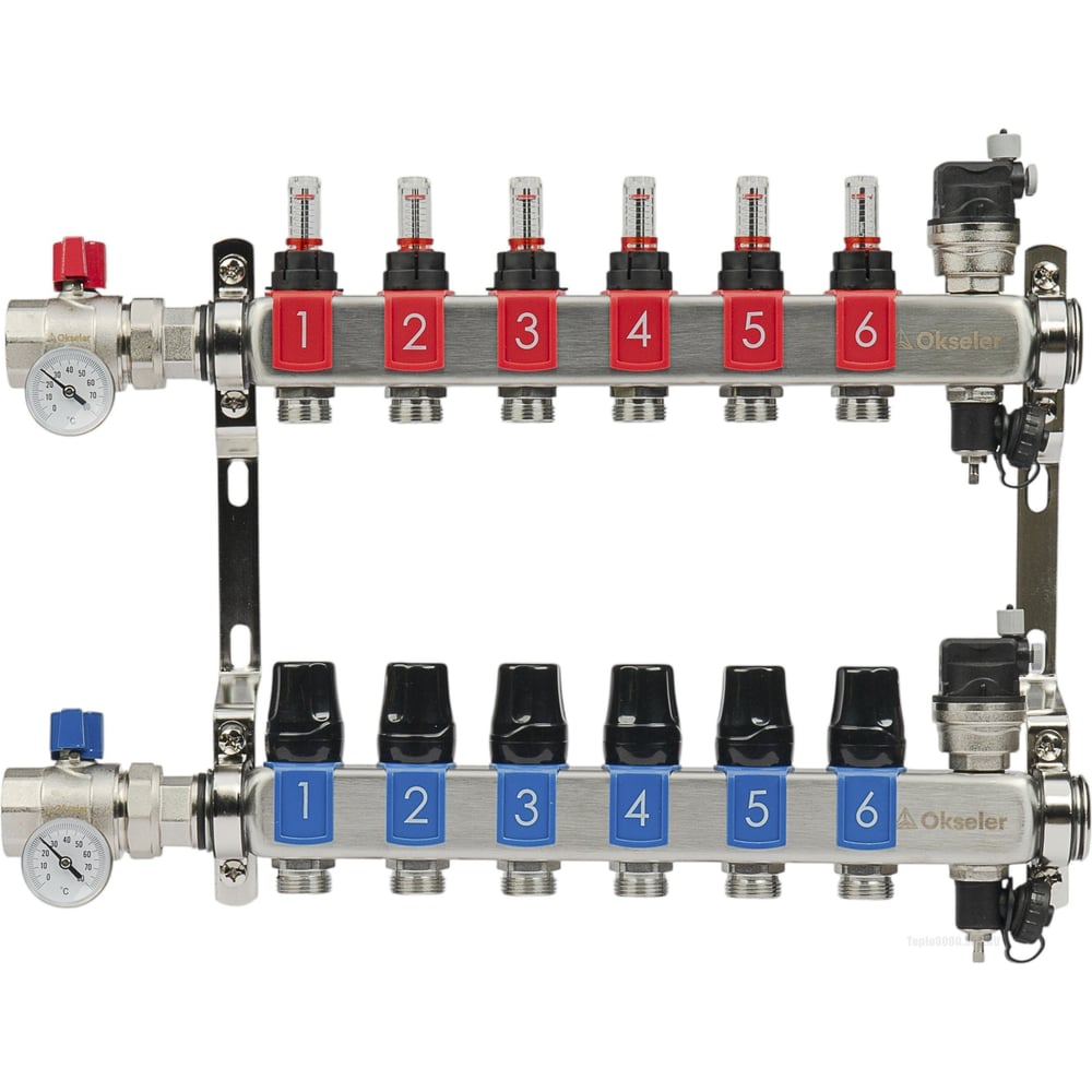 Изображение товара Блоки коллекторные OKSELER 6 выходов с расходомерами и автоматическими воздухоотводчиками