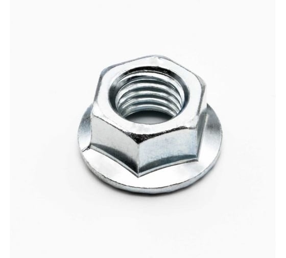 Изображение товара Гайка OSTEC М8 DIN 6923 со стопорным буртиком, класс прочности 8, гальван. цинк (в упаковке 100 шт) ГМСБ-8.8-DIN-ЭЦ