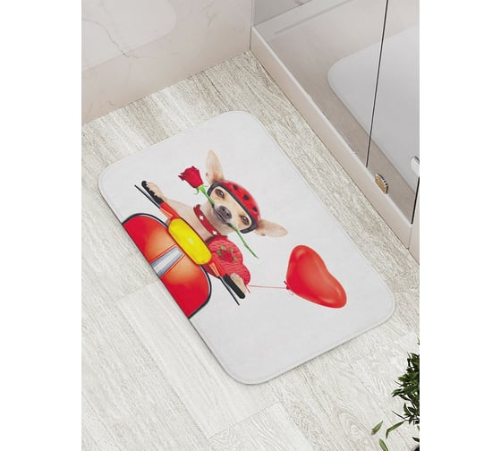 Изображение товара Коврик противоскользящий JoyArty "Собачка с розой в зубах" для ванной, сауны, бассейна, bath_91965