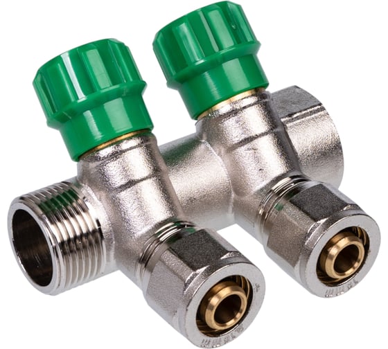 Изображение товара Коллектор с регулировочными вентилями SUNFLY 3/4, 2 отвода x 16 мм с цангами (XF25289-34-2) SF0343518