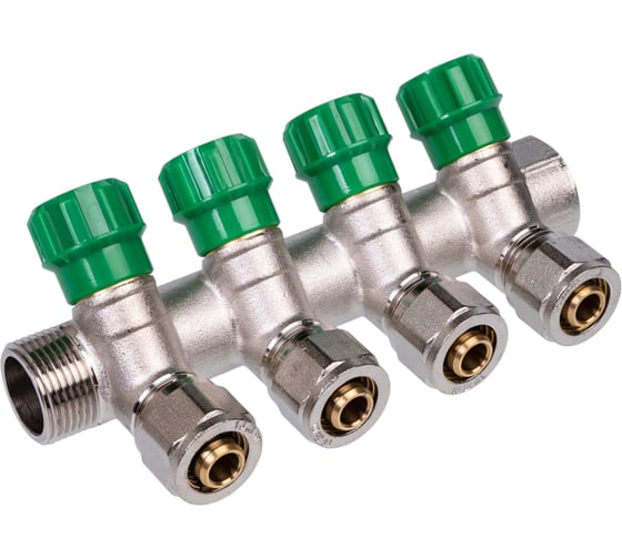 Изображение товара Коллектор с регулировочными вентилями SUNFLY 3/4, 4 отвода x 16 мм с цангами (XF25289-34-4) SF0343532