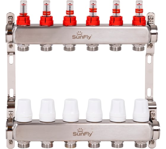 Изображение товара Коллектор из нержавеющей стали с расходомерами SUNFLY 1, 6 выходов (26053-1-6) SF0343648