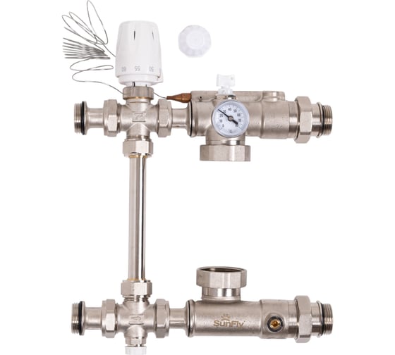 Изображение товара Насосно-смесительный узел для теплого пола SUNFLY 1 с термостатической головкой и байпасом, без насоса (XF15231-1) SF0343716