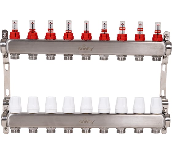 Изображение товара Коллектор из нержавеющей стали с расходомерами SUNFLY 1, 9 выходов (26053-1-9) SF0343679