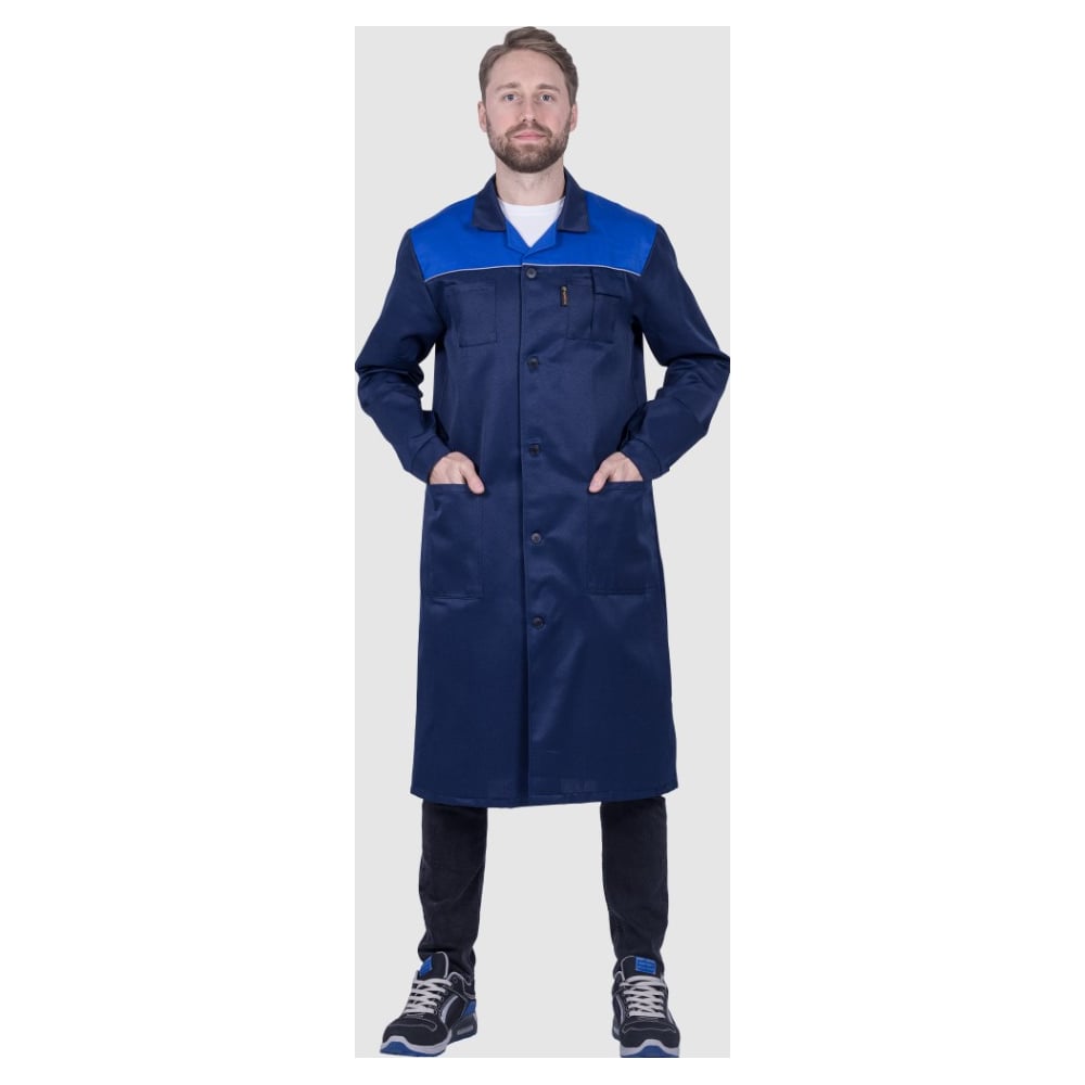 Изображение товара Летний мужской халат ГК Спецобъединение СТАНДАРТ, 112-116, василек и темно-синий, мягкий и прочный