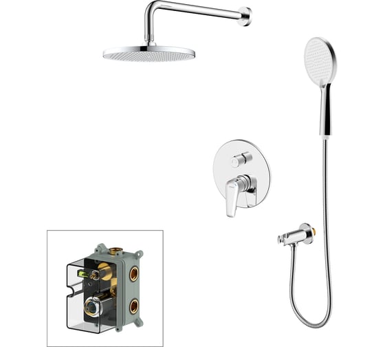 Изображение товара Душевая система скрытого монтажа Milardo Dale с тропическим душем и ручным душем, глянцевый хром DALSB02M67