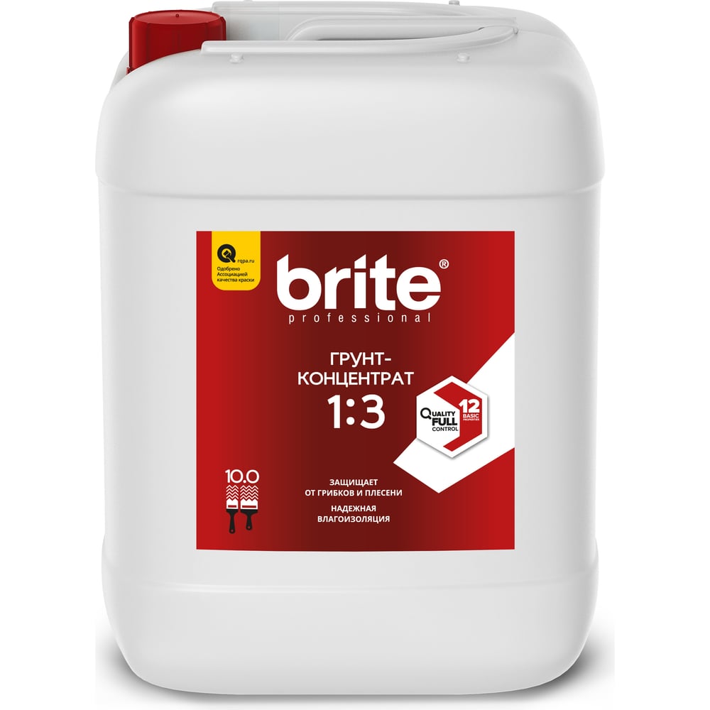 Изображение товара Грунт-концентрат BRITE PROFESSIONAL О02262 для бетона и кирпича, 10 л Изображение товара Грунт-концентрат BRITE PROFESSIONAL О02262 для бетона и кирпича, 10 л