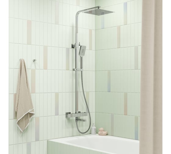 Изображение товара Смеситель термостатический для ванны со стойкой и тропической лейкой IDDIS Brent BRESBTHi06