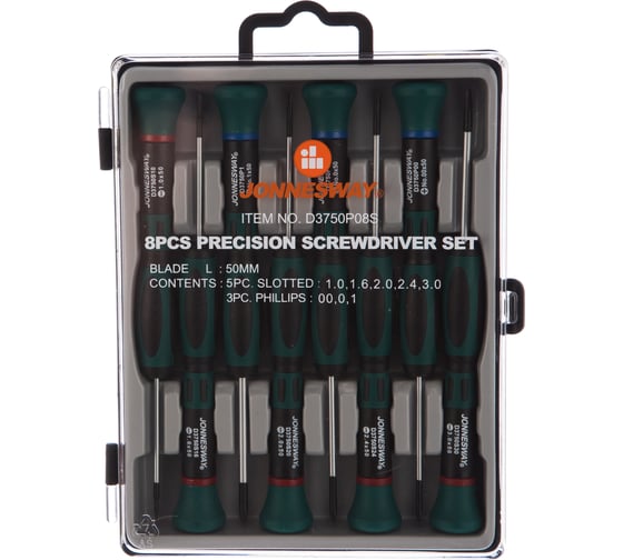 Изображение товара Набор отверток для точной механики Jonnesway D3750P08S 50 мм, 8 предметов 48654