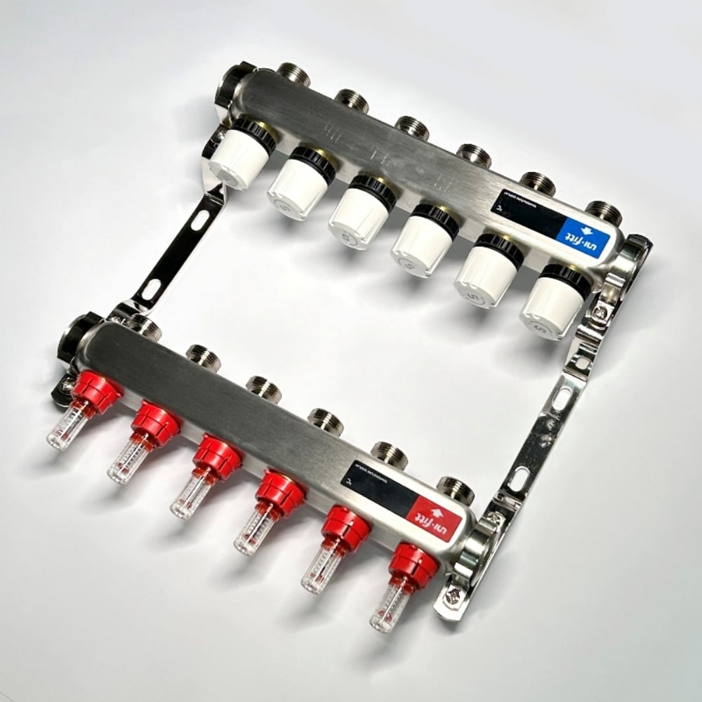 Изображение товара Коллекторная группа Uni-Fitt 1x5 выходов 3/4 нержавеющая сталь для систем отопления