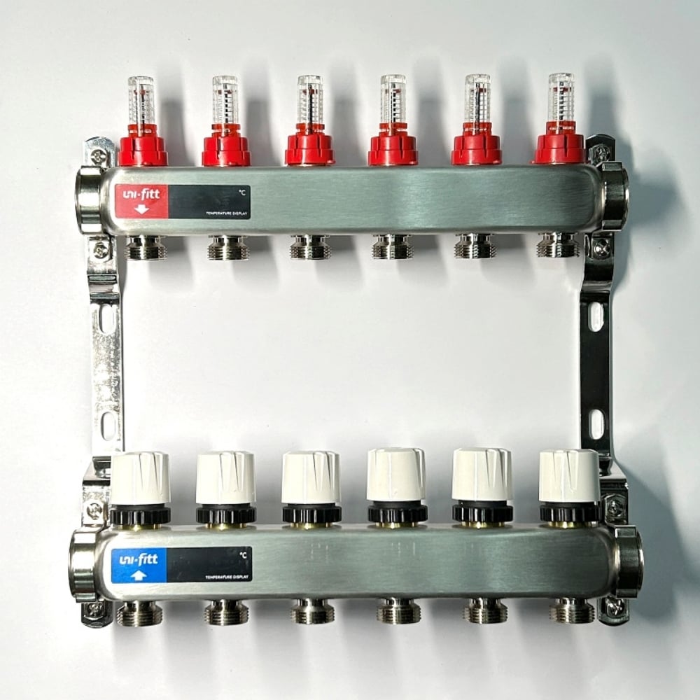 Изображение товара Коллекторная группа Uni-Fitt 1x6 выходов 3/4 с расходомерами и вентилями