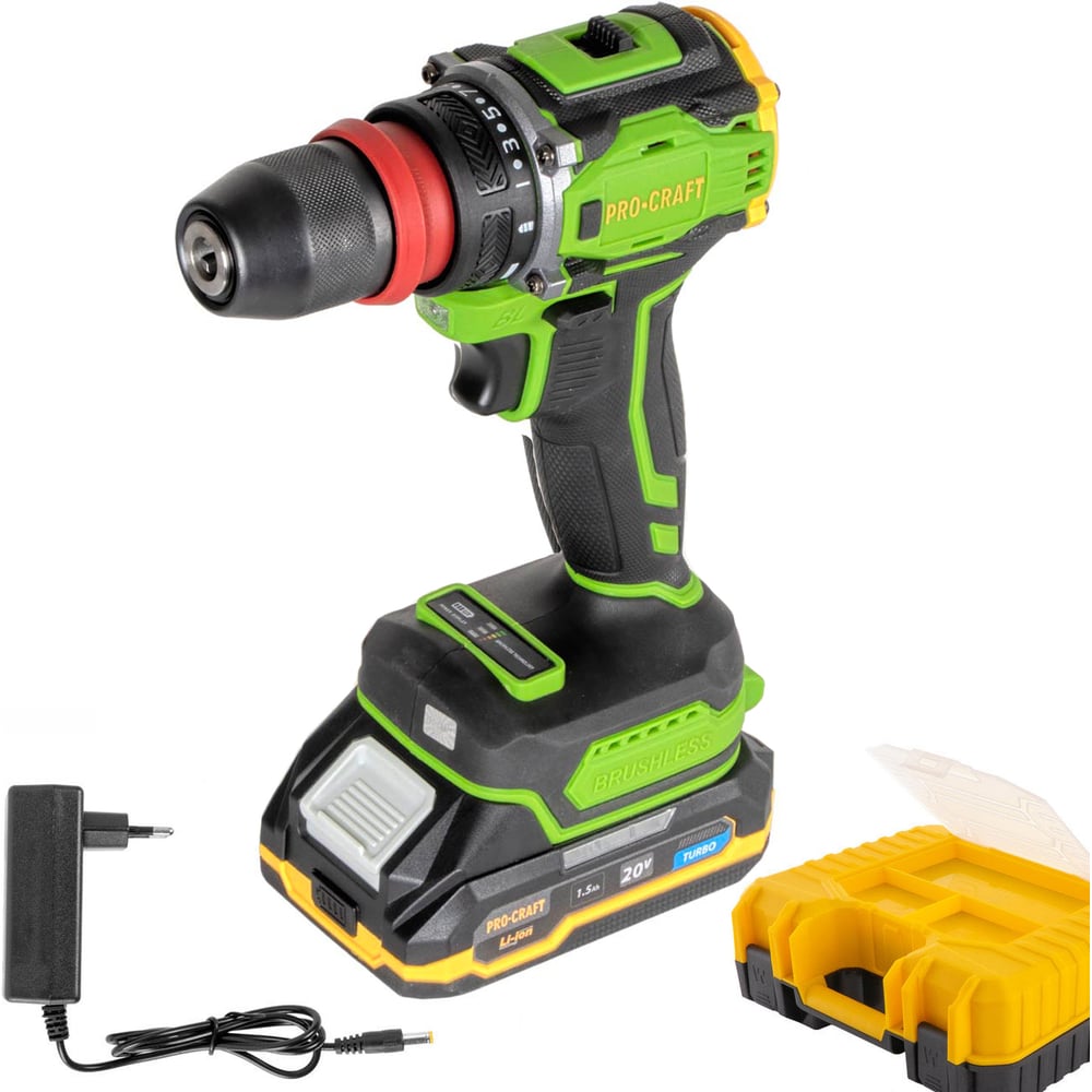 Изображение товара Шуруповерт аккумуляторный PROCRAFT PA18Pro DFR 20В 30Нм (1 АКБ 1,5Ач+ЗУ+Кейс) PA18Pro DRF-1b-c