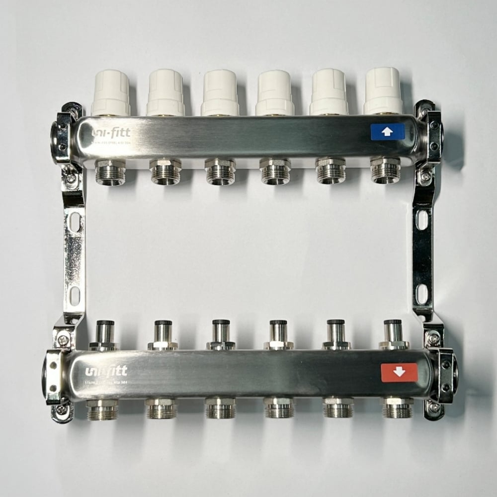Изображение товара Коллекторная группа Uni-Fitt 1x6 выходов 3/4 нержавеющая сталь