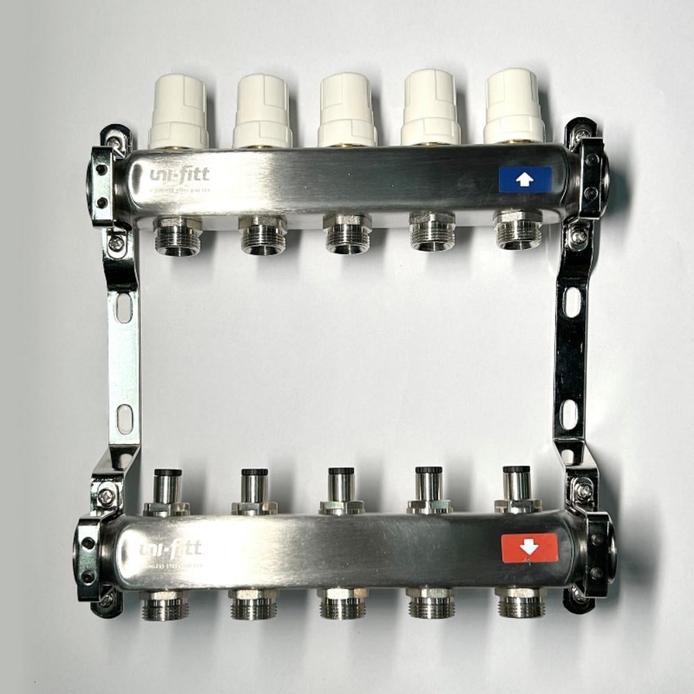 Изображение товара Коллекторная группа Uni-Fitt 1x5 выходов 3/4 нержавеющая сталь