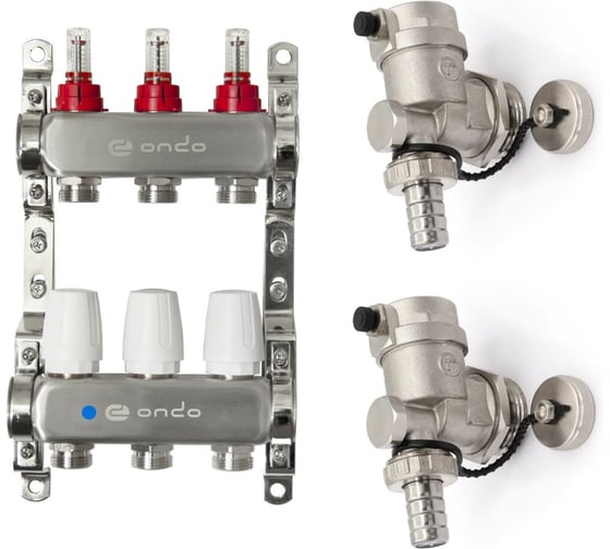 Изображение товара Коллекторная группа ONDO 3 вых. с расходомерами, термостатическими клапанами и концевым элементом BKGWDV03KIT