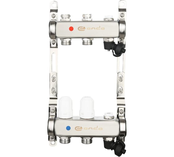 Изображение товара Коллекторная группа ONDO 2 выхода с термостатическими и запорными клапанами, нерж.сталь OKGSP002