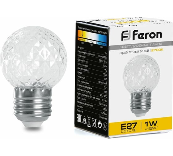Изображение товара Лампа-строб FERON LB-377 Шарик прозрачный E27 1W 2700K 38208