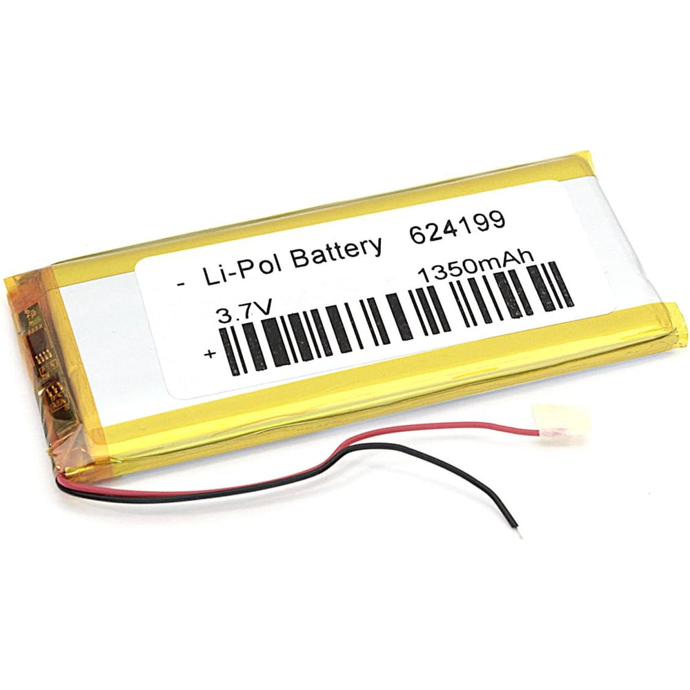 Изображение товара Аккумулятор AMPERIN Li-Pol 1350mAh 3.7V 2pin 6.2*41*99мм