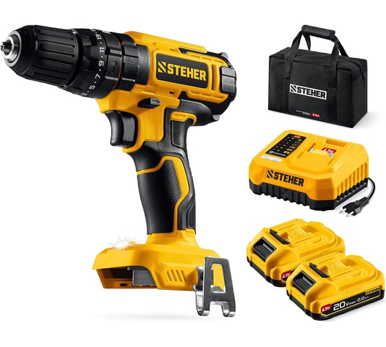 Изображение товара Ударная дрель-шуруповерт STEHER сумка 20 В, 40 Н·м, 2 АКБ LMS (2 А·ч), CDS-40-22