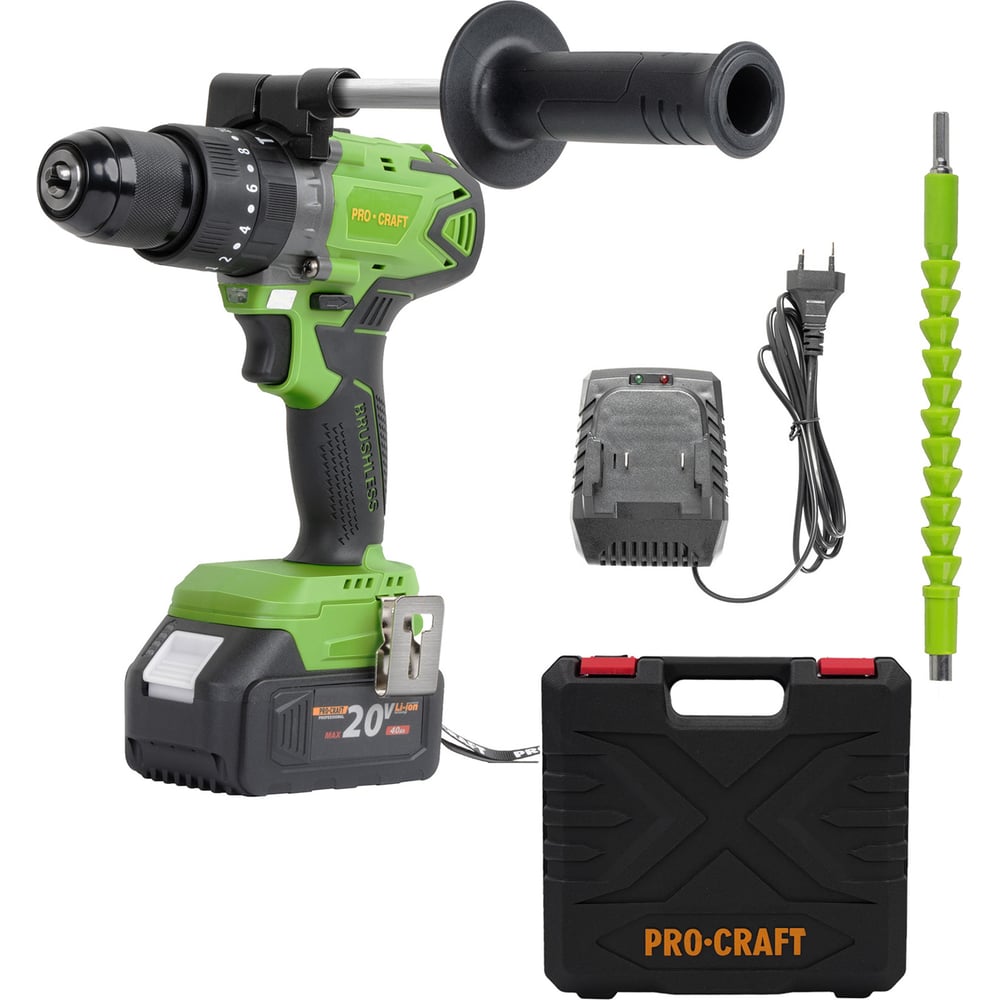 Изображение товара Шуруповерт аккумуляторный PROCRAFT PA18BL 20В 50Нм (2 АКБ 4Ач+ЗУ+Кейс) PA18BL-2B-C