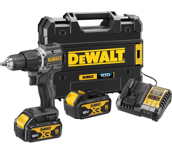 Изображение товара Ударная дрель-шуруповерт Dewalt DCD100P2T, 18 В, 1650 об/мин, 28050 уд/мин, с 2 АКБ 5 Ач и ЗУ, в кейсе TSTAK DCD100P2T-QW