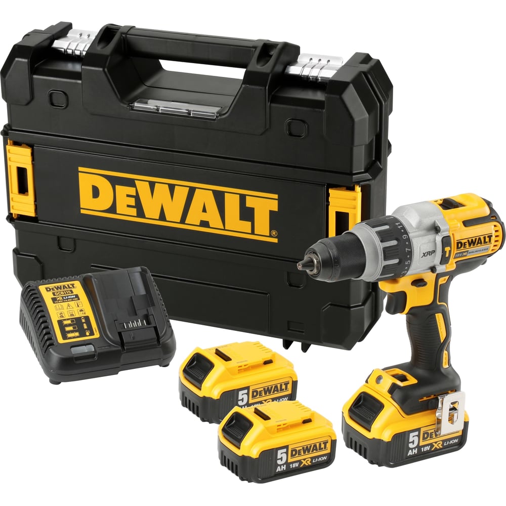 Изображение товара Дрель-шуруповерт Dewalt DCD996P3, 18 В, 2250 об/мин, 38250 уд/мин, с 3 АКБ 5 Ач и ЗУ, в кейсе TSTAK DCD996P3-QW