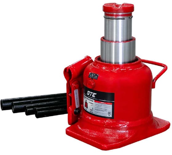 Изображение товара Домкрат гидравлический бутылочный низкопрофильный с двумя штоками 20т (h min-150мм, h max-245мм, ход штока-95мм) GTE TH820002 182733