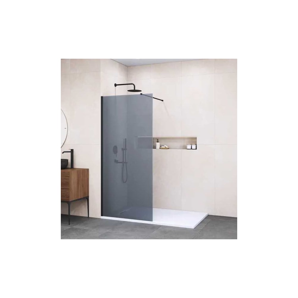 Изображение товара Душевая перегородка RGW 100x195 WA-010 тонированное стекло алюминий черный профиль