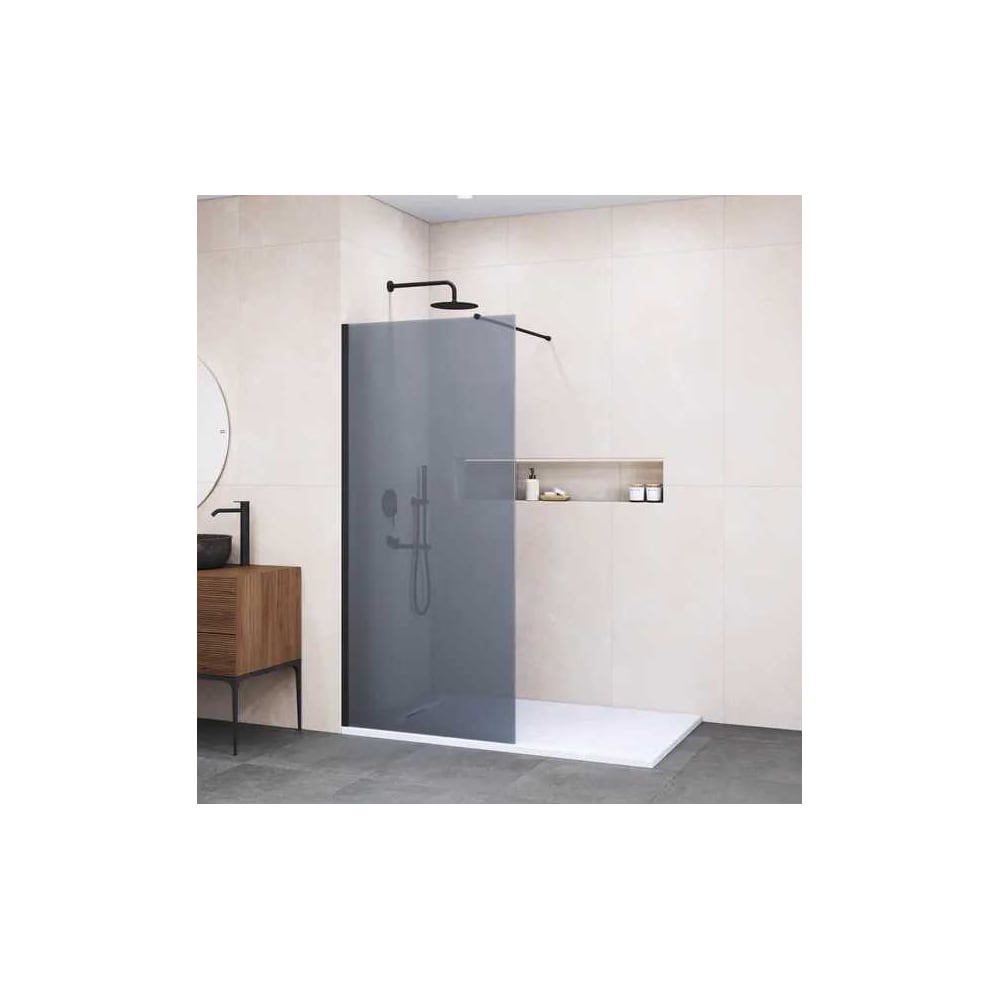 Изображение товара Душевая перегородка RGW 90x195 WA-010 B с тонированным стеклом черный профиль