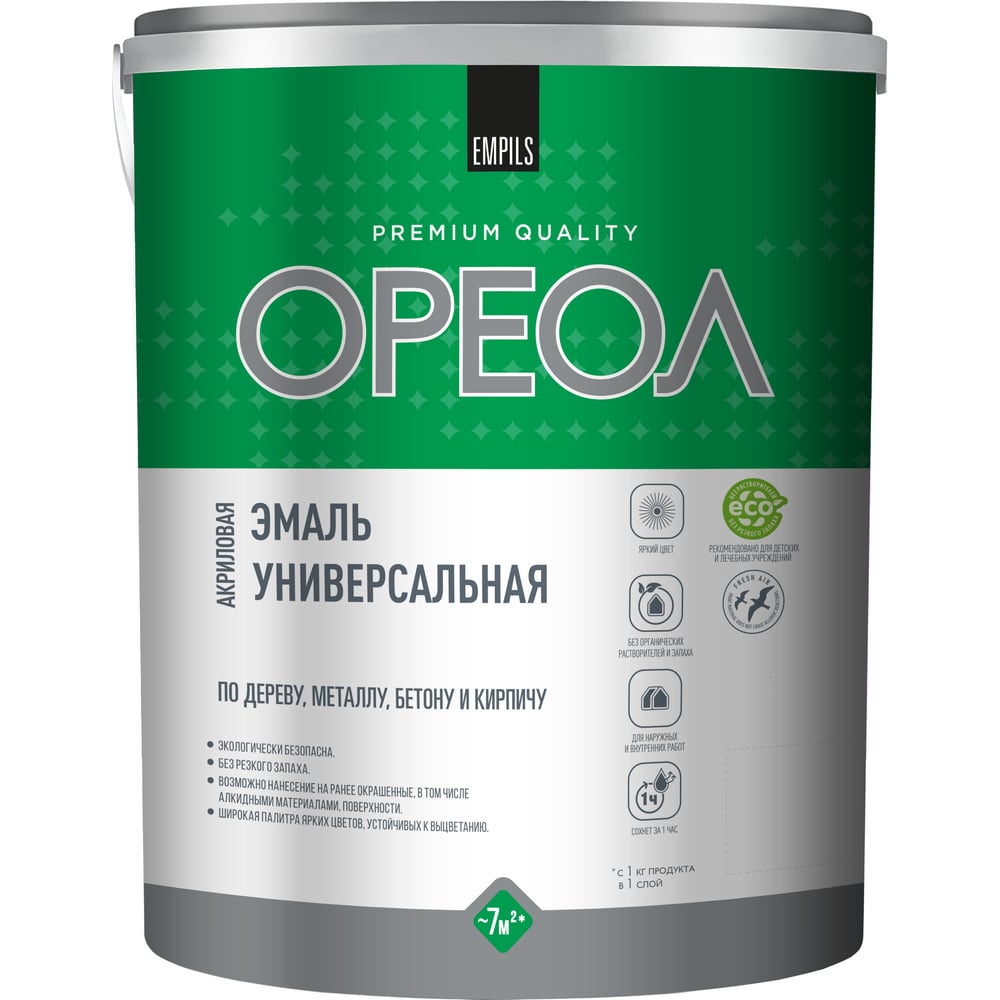 Изображение товара Эмаль акриловая матовая ОРЕОЛ универсальная белая 5 кг для внутренней и наружной отделки