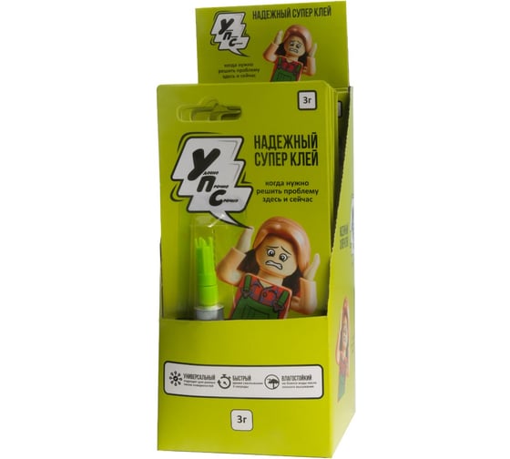 Изображение товара Супер клей УПС 3 г, индивид. блистер в шоубоксе, 12шт в упаковке 710-01-12
