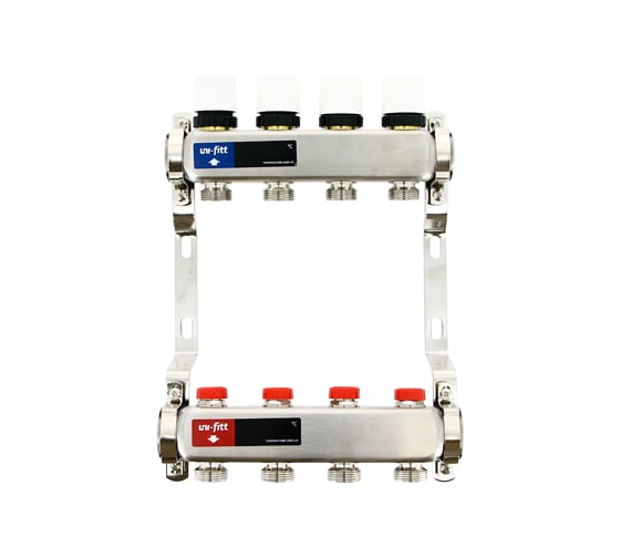 Изображение товара Коллекторная группа Uni-Fitt 1x10 вых 3/4 с балансировочными и термостатическими вентилями без конц, нерж. cталь 451W4310