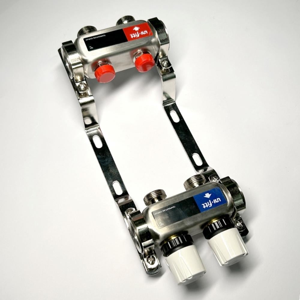 Изображение товара Коллекторная группа Uni-Fitt 1x2 с термостатическими вентилями, нержавеющая сталь