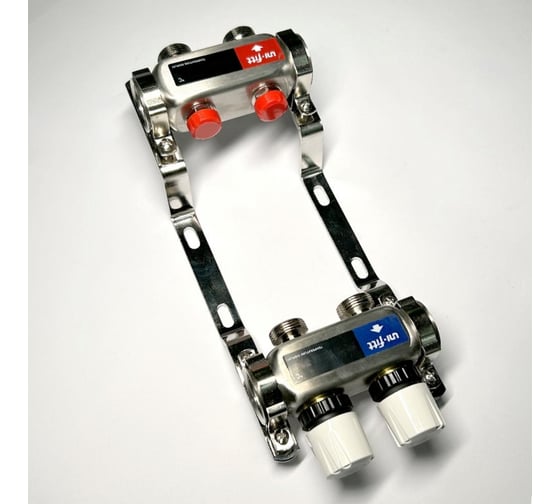 Изображение товара Коллекторная группа Uni-Fitt 1x2 вых 3/4 с балансировочными и термостатическими вентилями без конц, нерж. cталь 451W4302