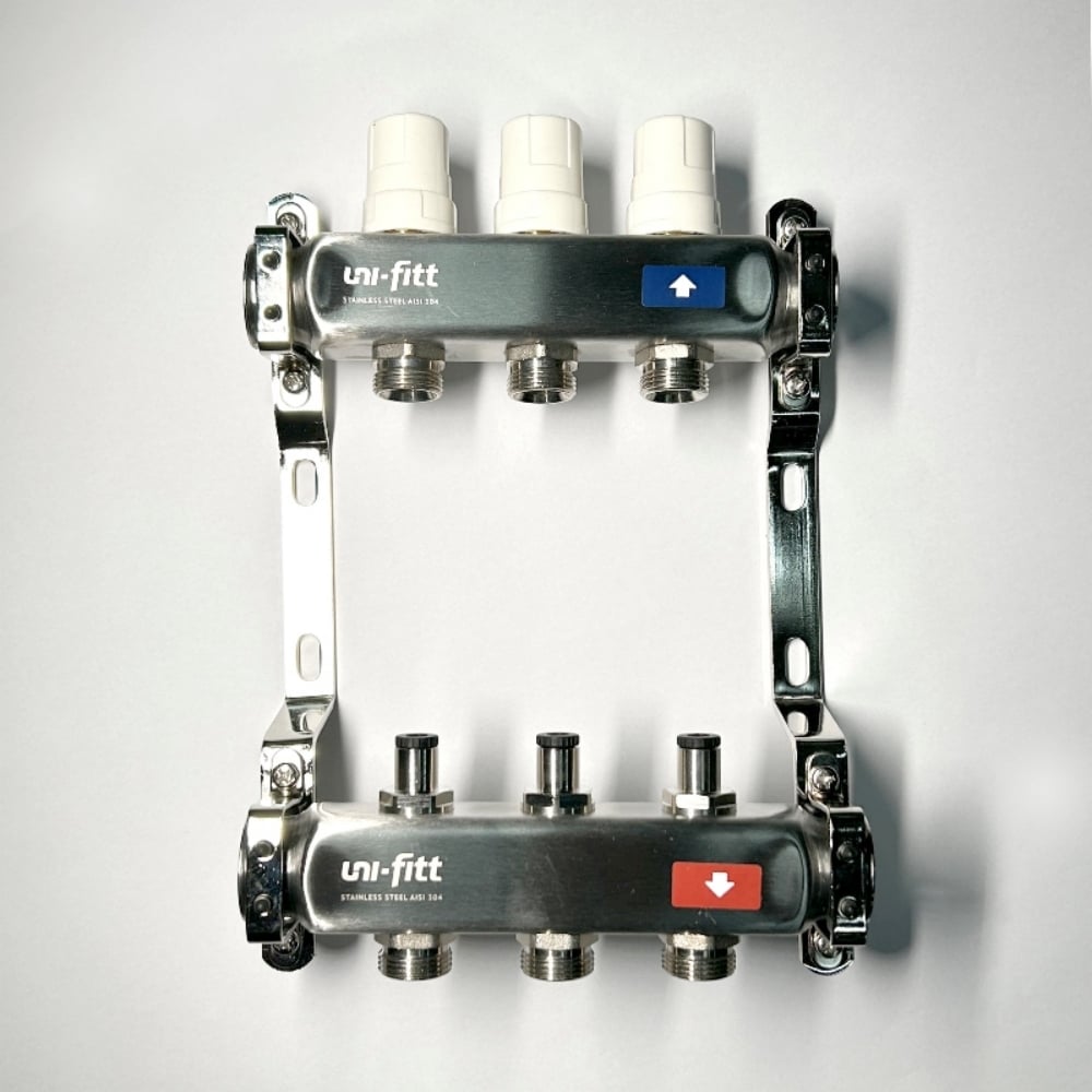 Изображение товара Коллекторная группа Uni-Fitt 1x3 3/4 нержавеющая сталь с балансировочными вентилями
