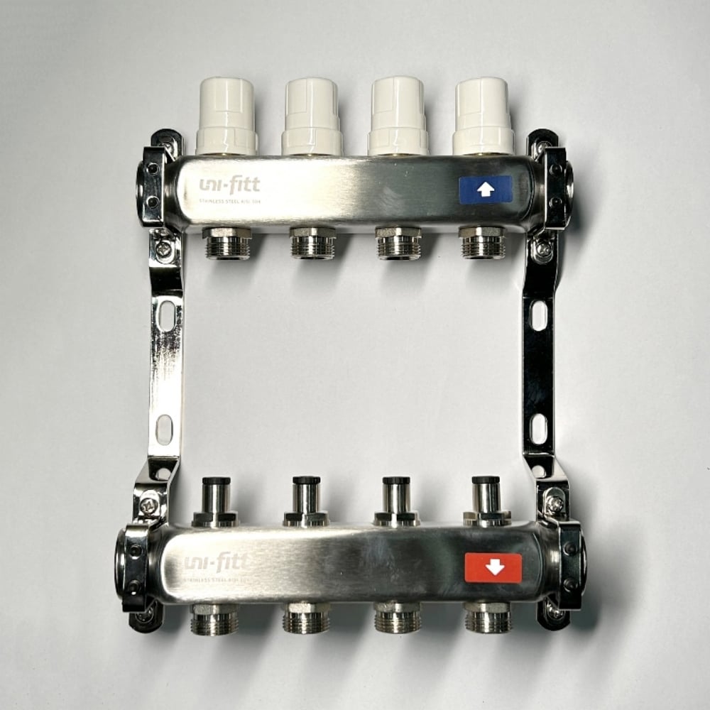 Изображение товара Коллекторная группа Uni-Fitt 1x4 с вентилями 3/4 из нержавеющей стали