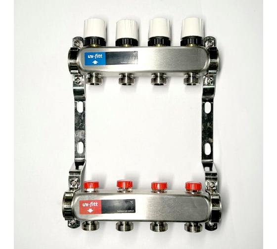 Изображение товара Коллекторная группа Uni-Fitt 1x4 вых 3/4 с балансировочными и термостатическими вентилями без конц, нерж. cталь 451W4304