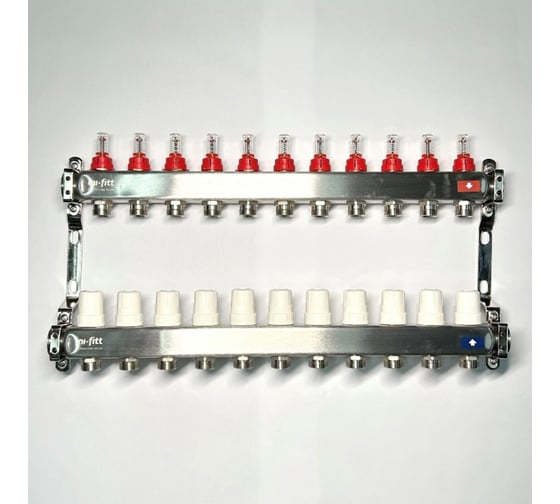 Изображение товара Коллекторная группа Uni-Fitt 1x11 вых 3/4 с расходомерами и термостатическими вентилями без конц, нерж. сталь 450B4311.RU