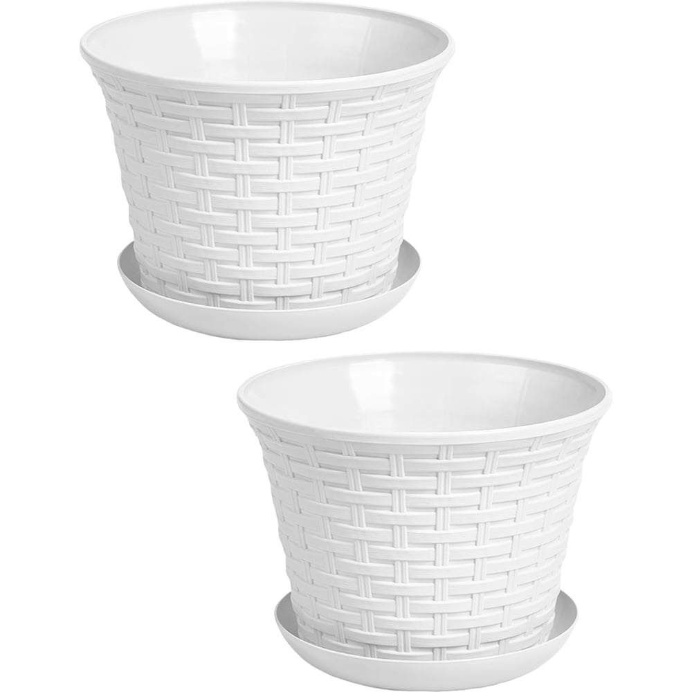 Изображение товара Кашпо Violet Ротанг 1,1 л круглая с поддоном набор 2 шт. белый