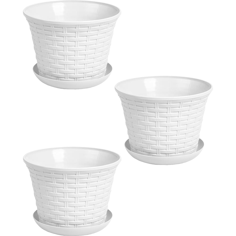 Изображение товара Кашпо Violet Ротанг 3.0 л круглое с поддоном набор 3 шт. белый N-3630/3-06