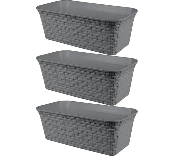 Изображение товара Балконный ящик Violet Ротанг 43см с дренажем серый Набор 3 шт. N-3540/3-18