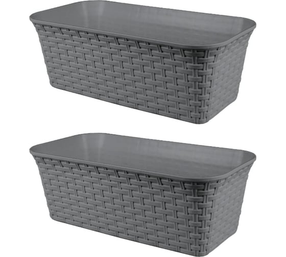 Изображение товара Балконный ящик Violet Ротанг 43см с дренажем серый Набор 2 шт. N-3540/2-18