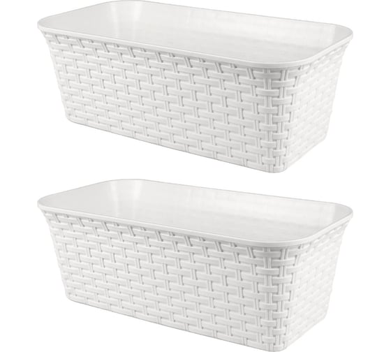 Изображение товара Балконный ящик Violet Ротанг 43см с дренажем белый Набор 2 шт. N-3540/2-06