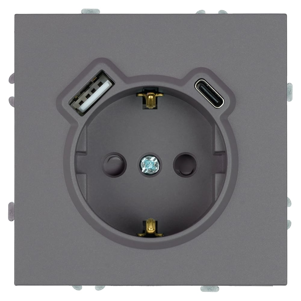 Изображение товара Розетка 1-местная STEKKER с USB и Type C механизма IP20 серый