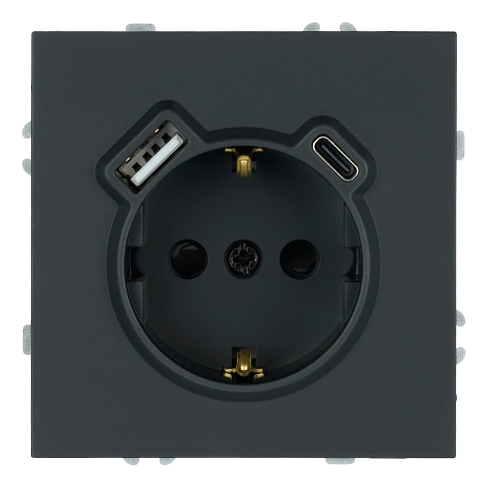 Изображение товара Розетка 1-местная STEKKER с USB и Type C, черный уголь