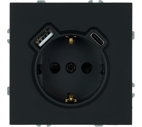 Изображение товара Розетка 1-местная STEKKER з/ш с/з 16А + USB + Type C (механизм),, 250В, 20W, серия Эмили, черный уголь, soft-touch, RST16-5119-05 50218